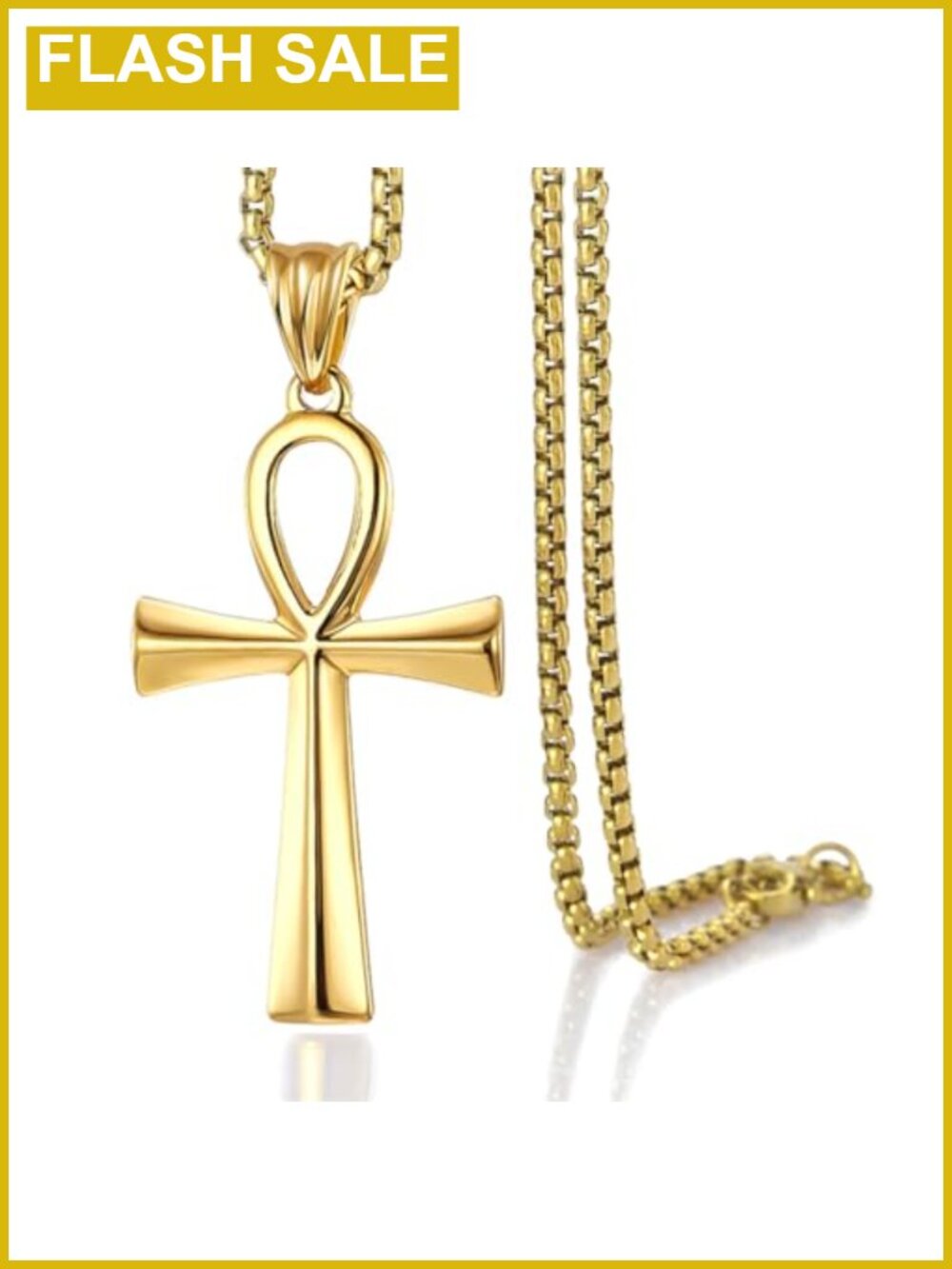 Ankh Cross Pendant Necklace Stainless Steel 18K Gold Plated for Men Women